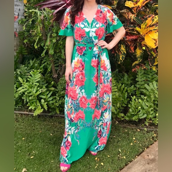 NWT $72 Still In Paradise Green Floral Print Maxi Dress NWT $72 - Picture 6 of 8